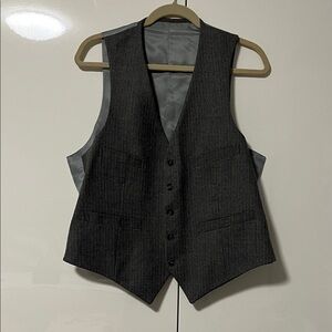 VINTAGE Charcoal Grey Striped Wool Vest Lined, 42-36 reg